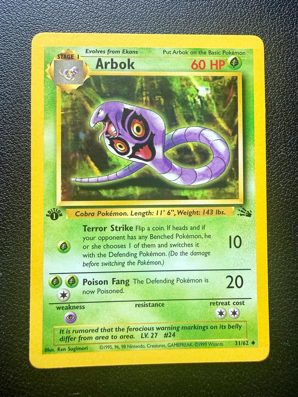 Pokemon - ARBOK - 31/62 - 1st Edition Fossil - Uncommon